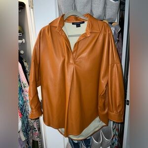 French connection size large oversize style, relaxed shoulders faux leather top